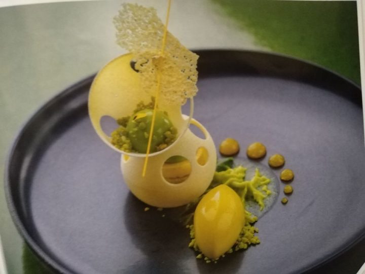 Pistachio Passion Bonbon with Mango & Basil Sorbet